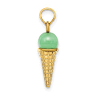 Load image into Gallery viewer, 14K Satin Polished 3D  Green Bead Ice Cream Cone Pendant
