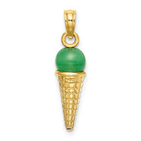 Load image into Gallery viewer, 14K Satin Polished 3D  Green Bead Ice Cream Cone Pendant
