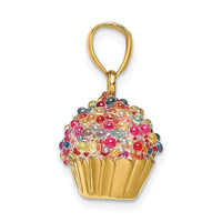 Load image into Gallery viewer, 14K 3-D w/Colored Bead Icing Cupcake Charm
