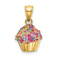 Load image into Gallery viewer, 14K 3-D w/Colored Bead Icing Cupcake Charm
