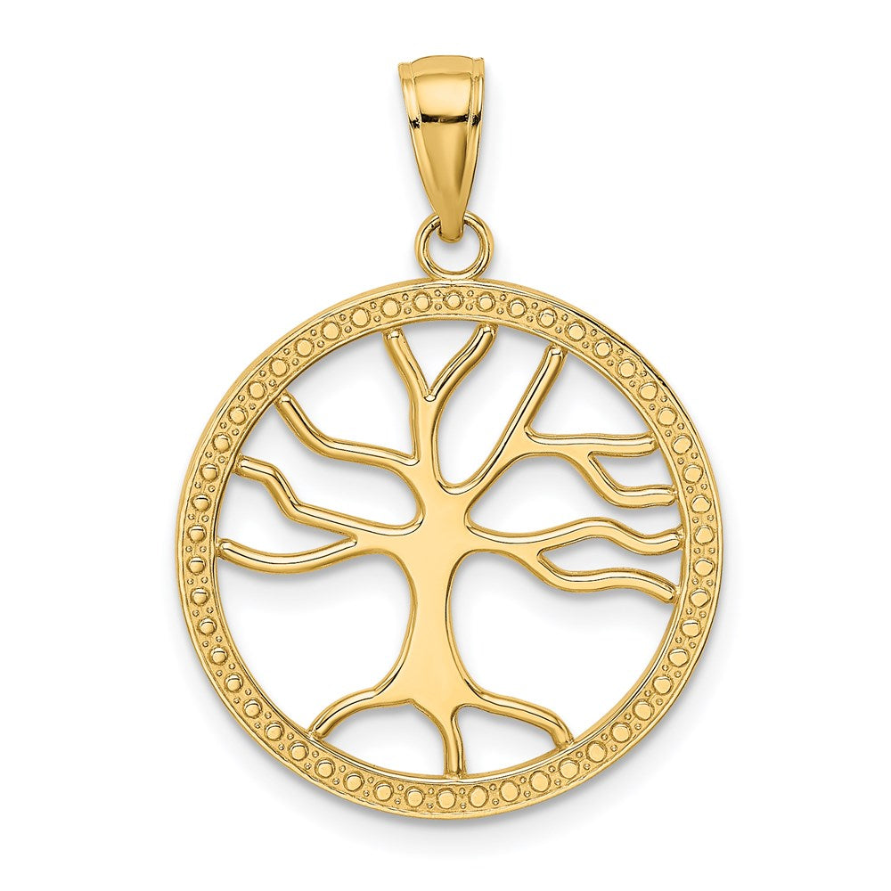 14K Large Tree Of Life In Round Frame Charm
