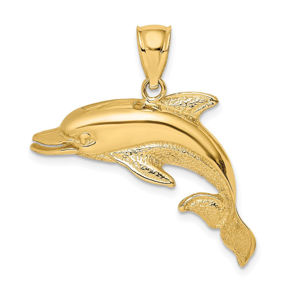 14K Polished and Textrued Open Mouth Dolphin Charm