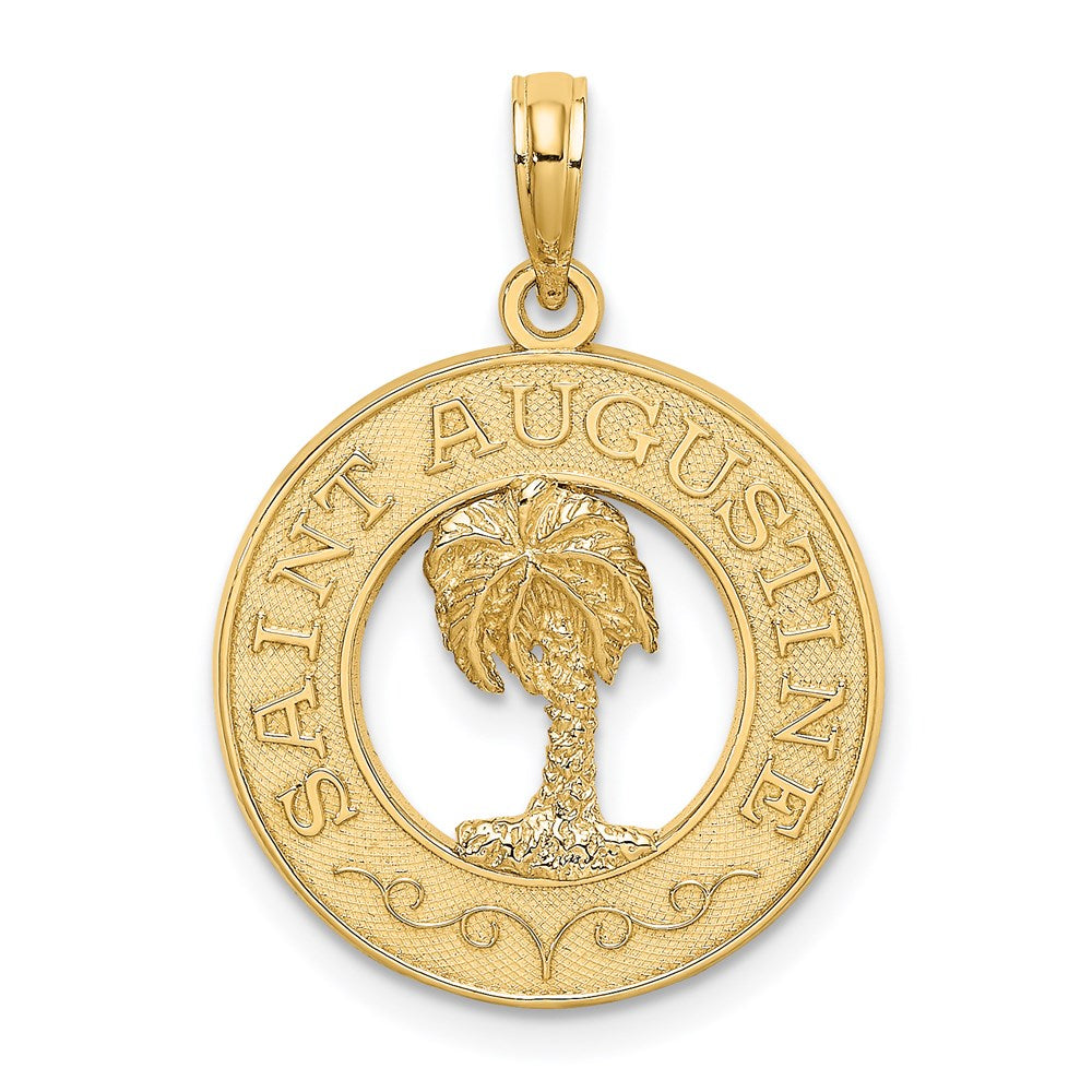 14K SAINT AUGUSTINE w/Palm Tree Circle Charm