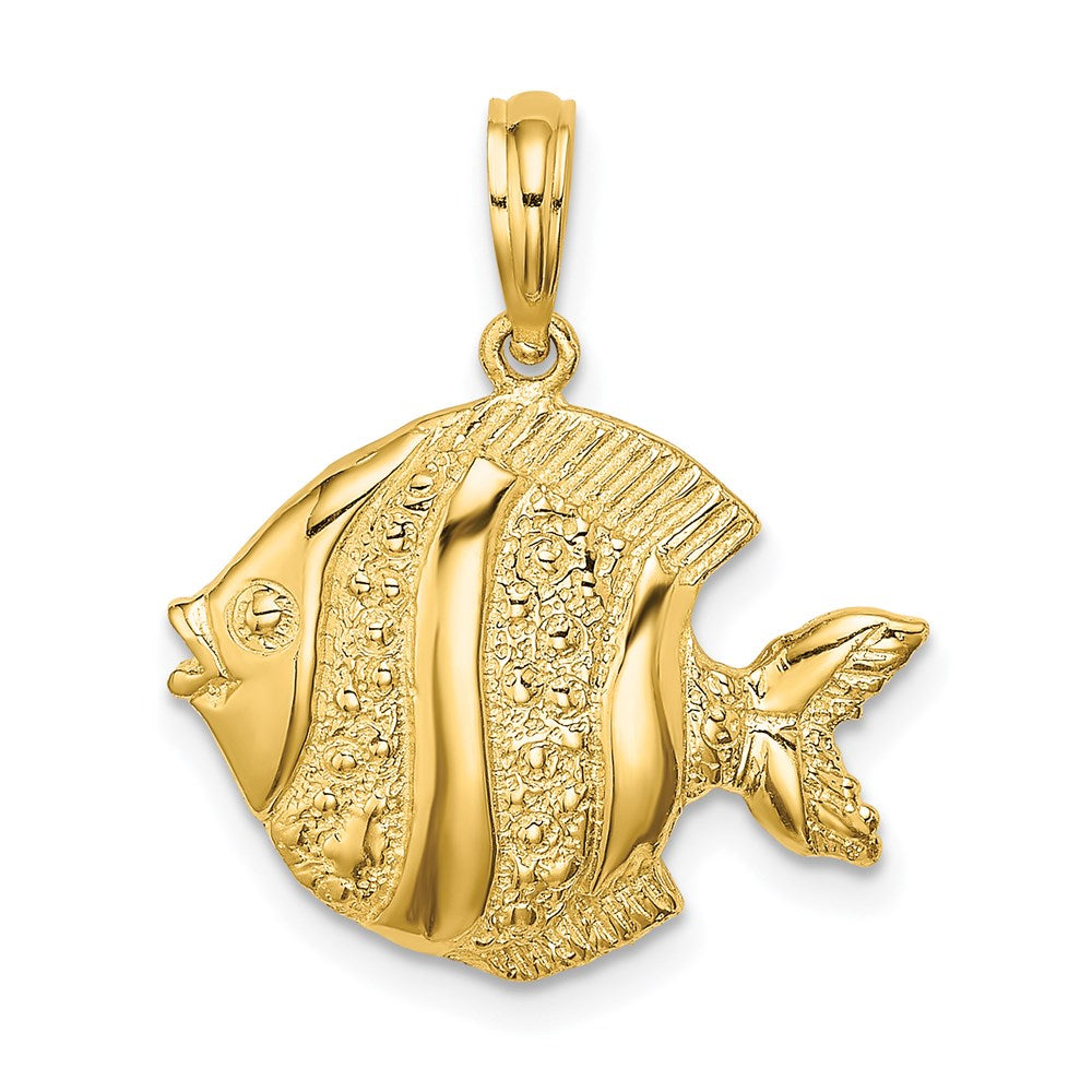14K Polished  Engraved Fish Charm
