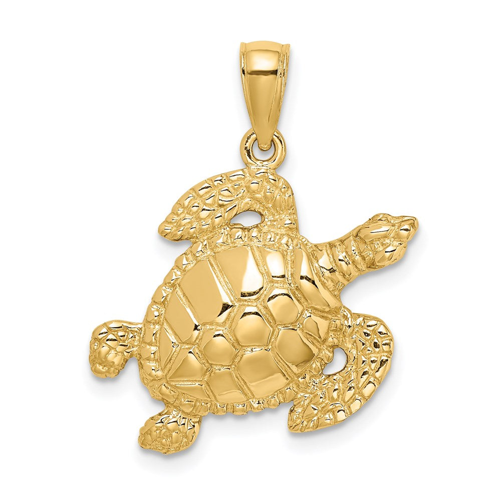 14K Textured Sea Turtle Charm