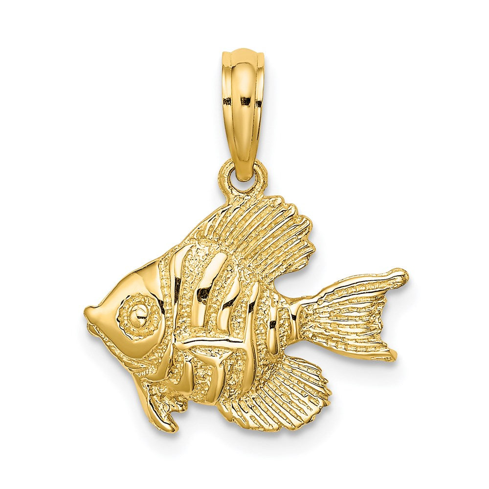 14K Polished  Engraved Fish Charm