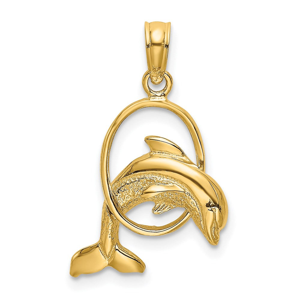 14K Polished Dolphin Jumping Through Hoop Charm