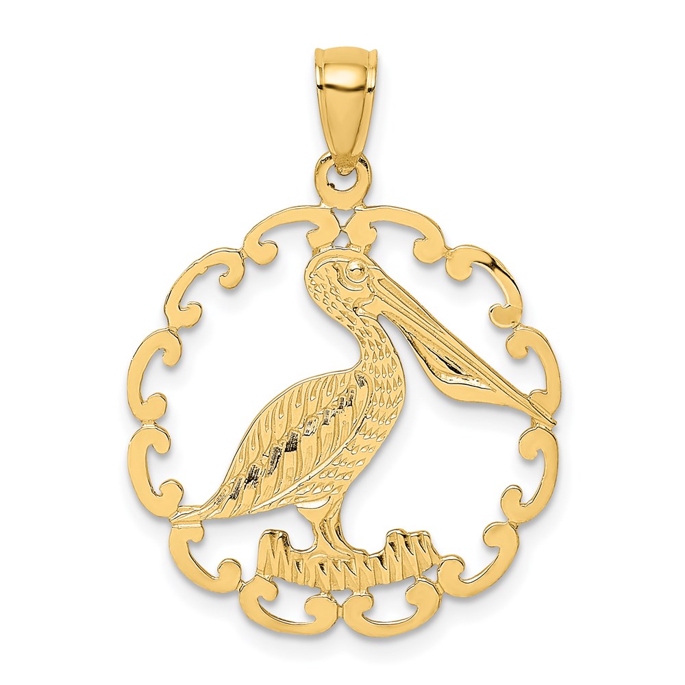 14K Pelican In Circle Charm