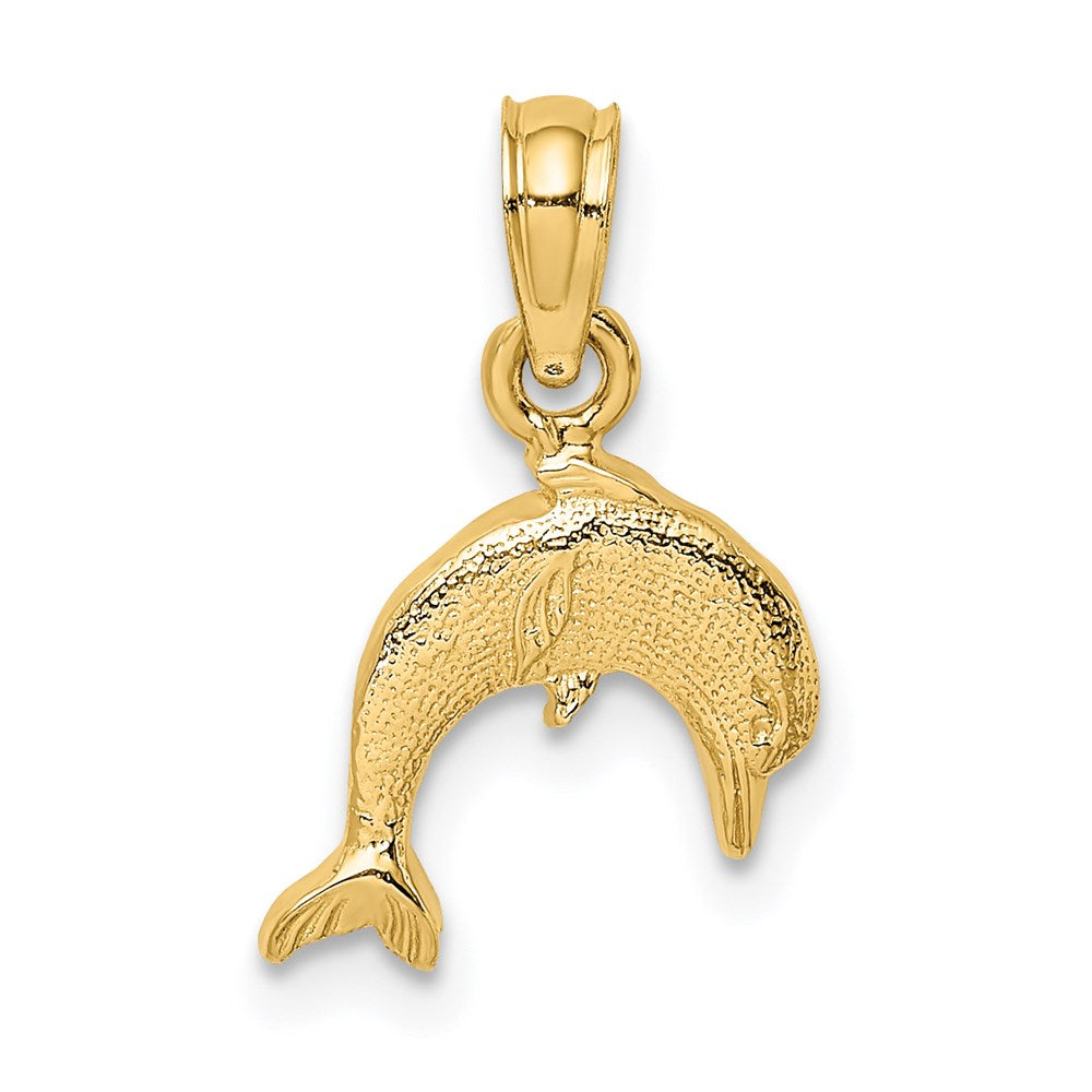 14K Textured Mini Dolphin Jumping Charm