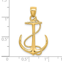 Load image into Gallery viewer, 14K 3-D Polished and Textured Anchor w/Rope Charm
