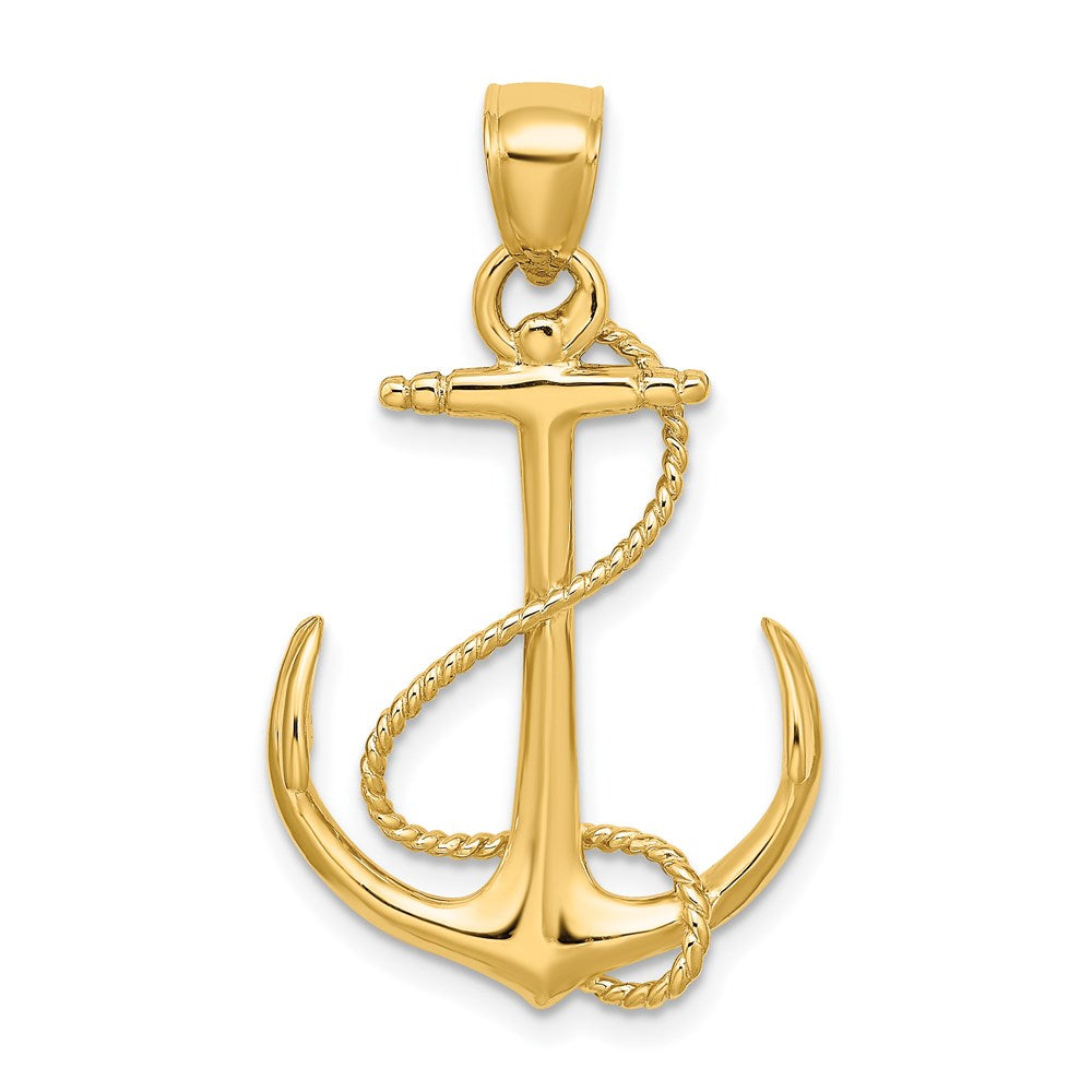 14K 3-D Polished and Textured Anchor w/Rope Charm