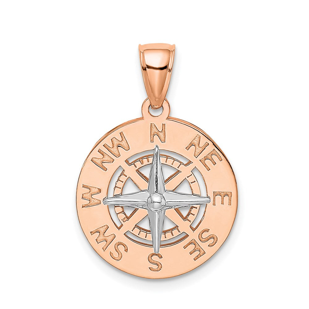14K Rose and White Gold Medium Nautical Compass Pendant