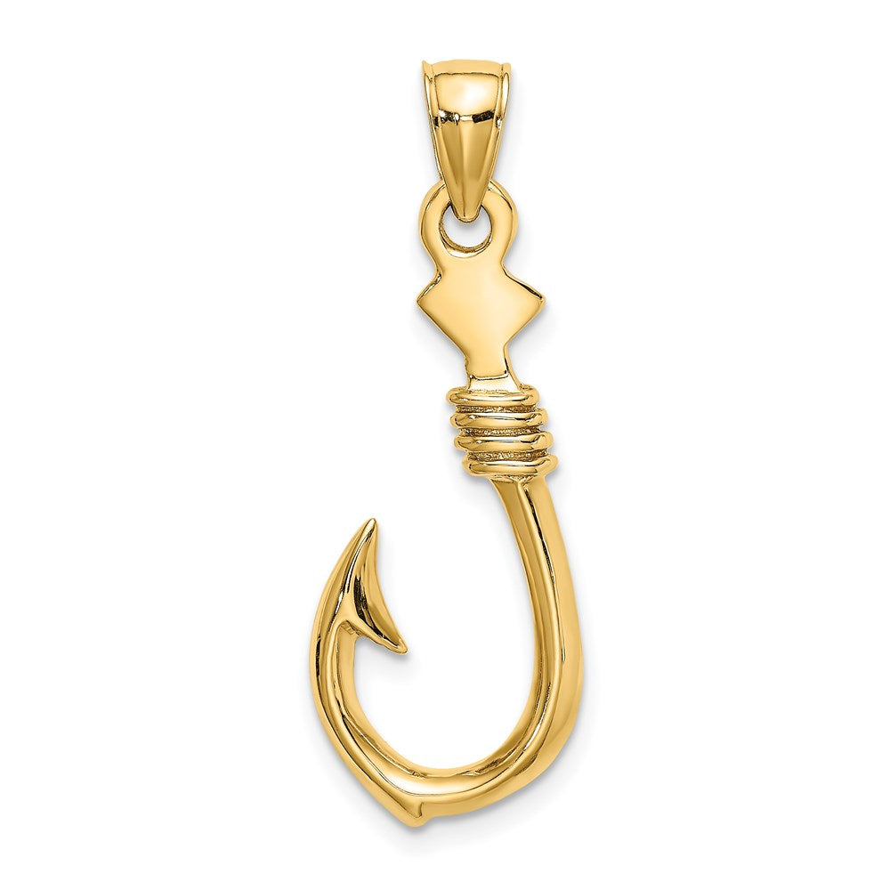 14K 3-D Large Fish Hook with Rope Charm
