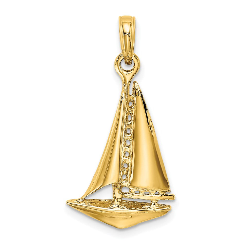 14K 3-D Polished Sailboat Charm