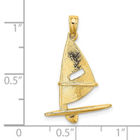 Load image into Gallery viewer, 14K 3-D Textured Windsail Surfing Board Charm
