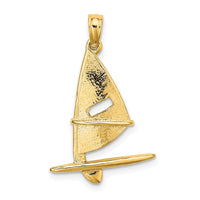 Load image into Gallery viewer, 14K 3-D Textured Windsail Surfing Board Charm
