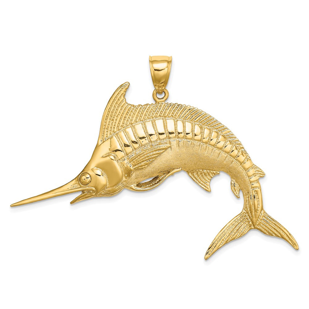 14K 2-D Polished / Satin Blue Marlin Charm