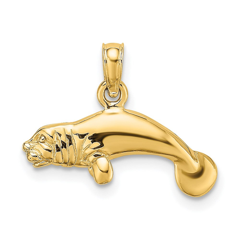 14K 3-D Polished Swimming Manatee Charm