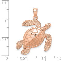 Load image into Gallery viewer, 14K Rose Gold Large Textured Swimming Sea Turtle Charm
