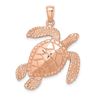 Load image into Gallery viewer, 14K Rose Gold Large Textured Swimming Sea Turtle Charm
