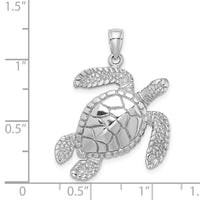 Load image into Gallery viewer, 14K White Gold Large Textured Swimming Sea Turtle Charm
