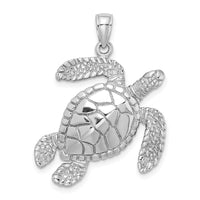 Load image into Gallery viewer, 14K White Gold Large Textured Swimming Sea Turtle Charm
