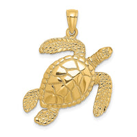 Load image into Gallery viewer, 14K Large Textured Swimming Sea Turtle Charm
