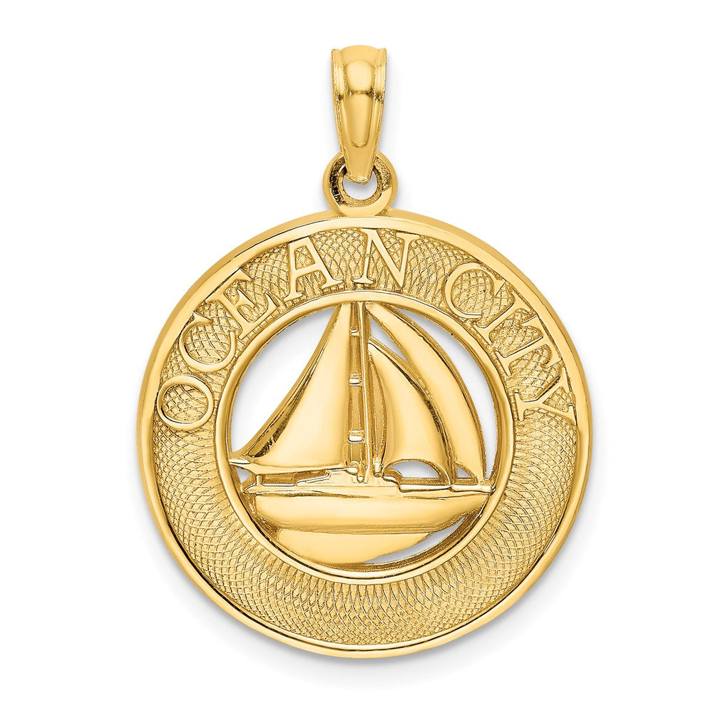 14K OCEAN CITY w/ Sailboat Charm