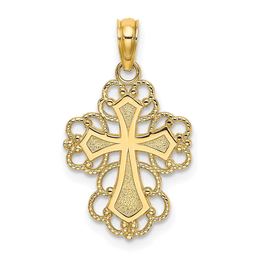 14K Beaded Lace Trim Cross Charm