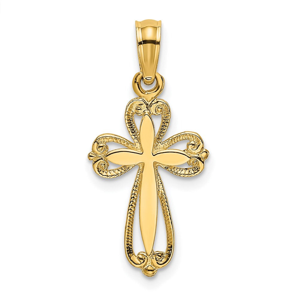 14K Polished and Cut-Out Engraved Cross Charm