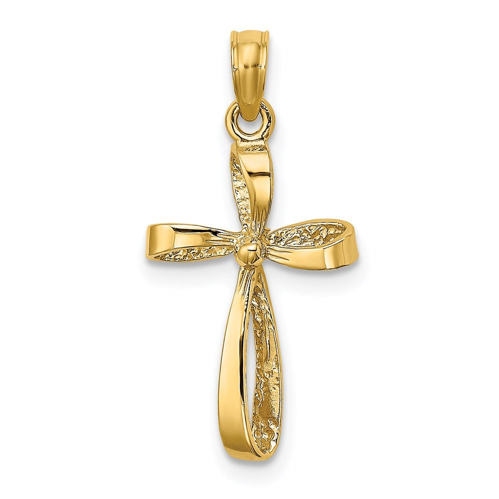 14K 3-D Engraved Polished Twisted Cross Charm