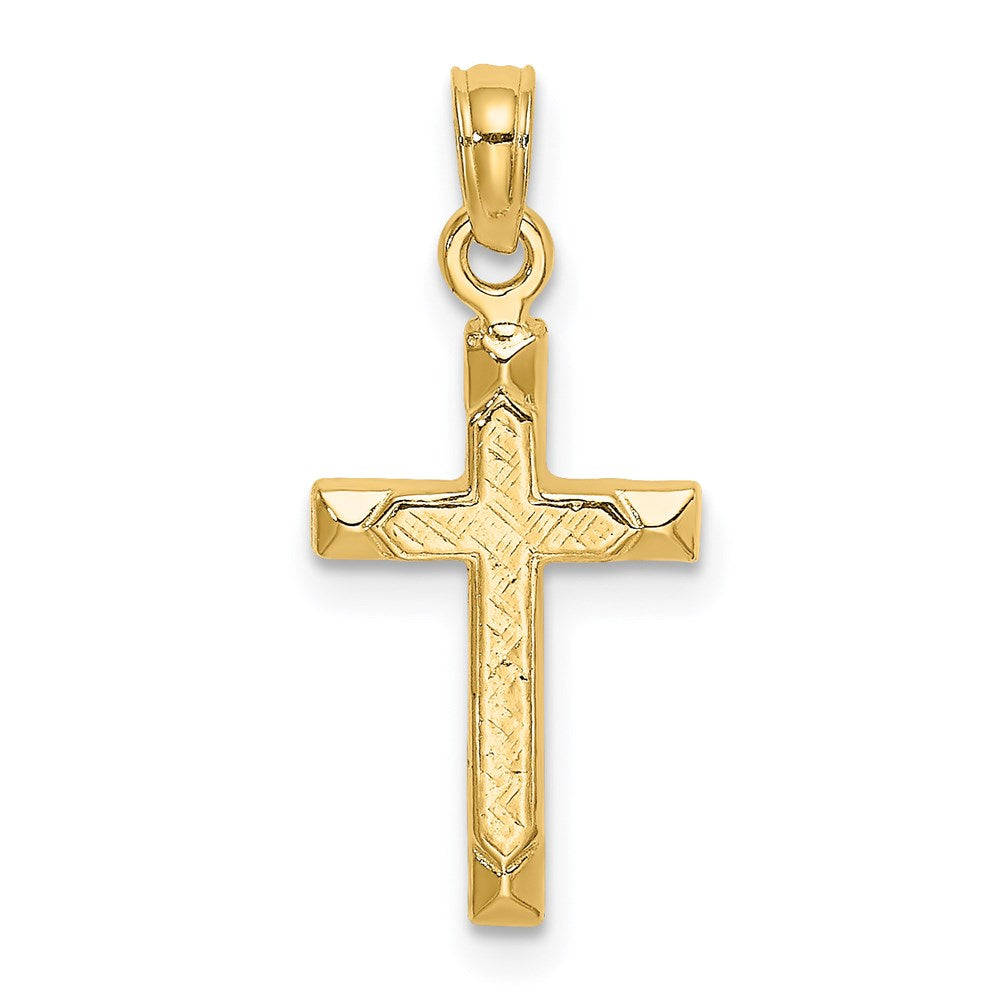 14K Engraved Center and Polished Beveled Edge Cross Charm