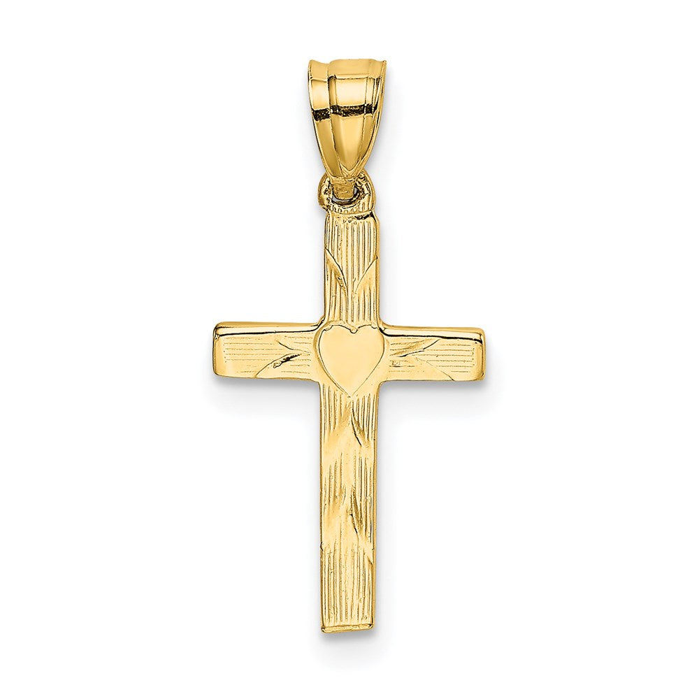 14K Polished and Engraved Cross W/ Heart Center Charm