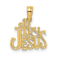Load image into Gallery viewer, 14K Polished and Engraved TRY JESUS Charm
