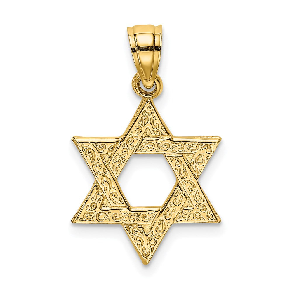14K Engraved Swirls Star Of David Charm
