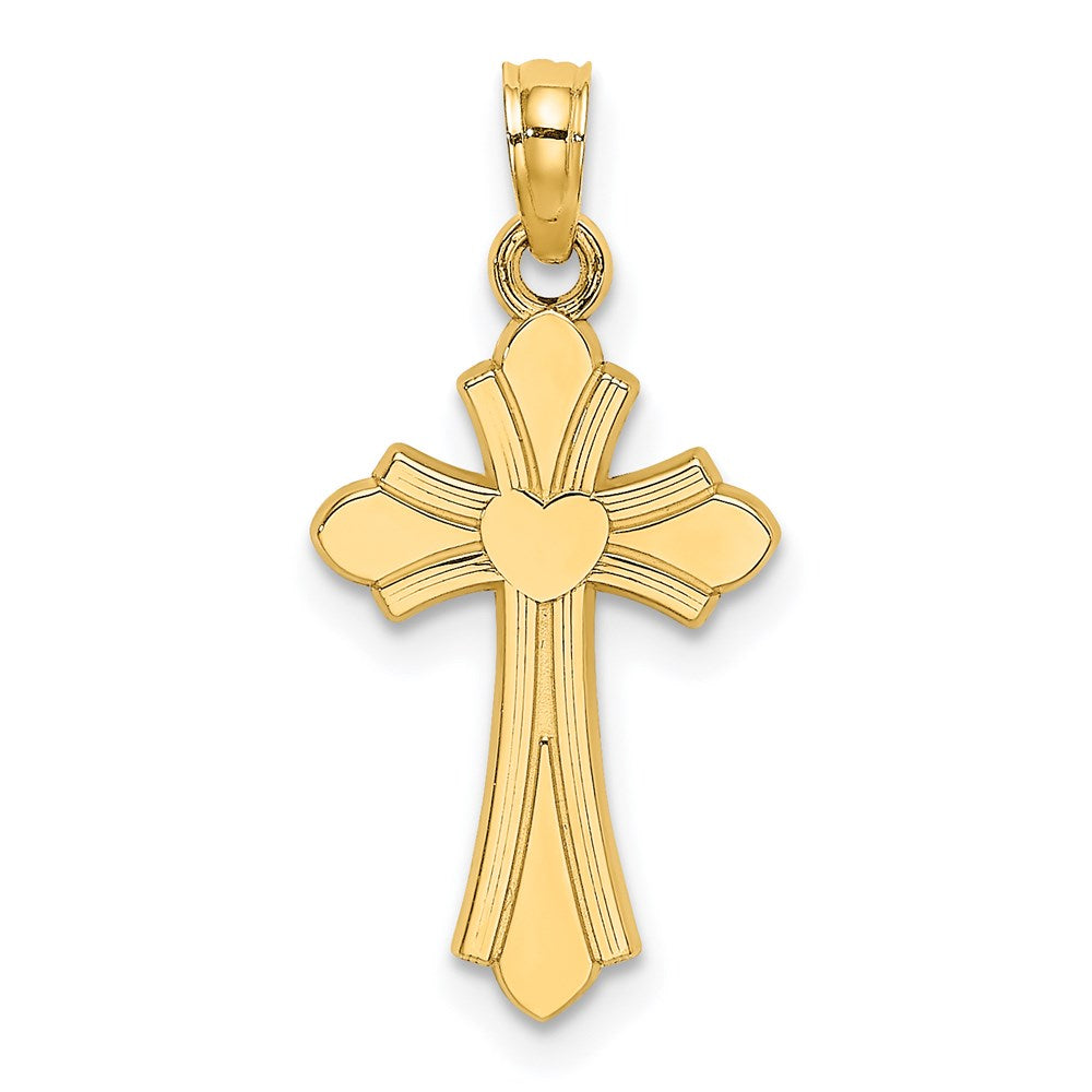 14K Polished Cross w/ Heart Charm
