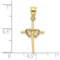 Load image into Gallery viewer, 14K Polished Double Hearts On Stick Cross Charm
