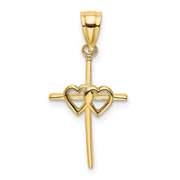 Load image into Gallery viewer, 14K Polished Double Hearts On Stick Cross Charm

