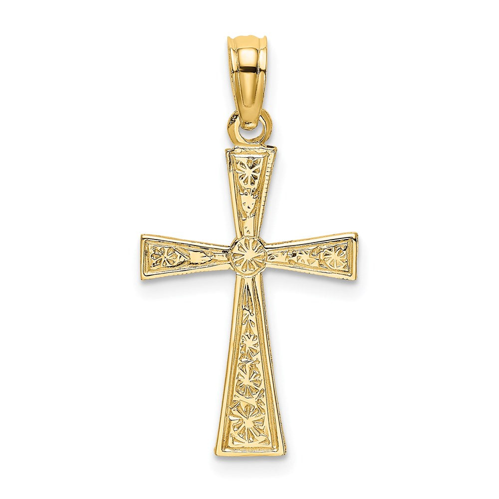 14K Engraved Cross W/Flared Tips Charm