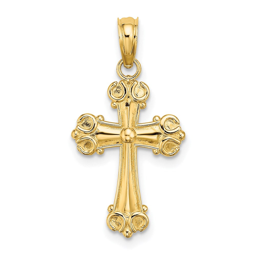 14K Cross W/ Scroll Tips and Button Center Charm