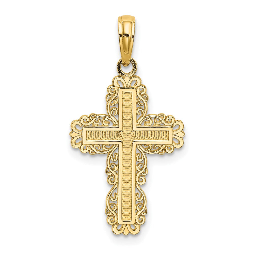 14K Textured w/ Lace Trim Cross Charm