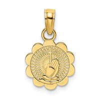 Load image into Gallery viewer, 14K Praying Hands and Cross On Scalloped Round Disk Charm
