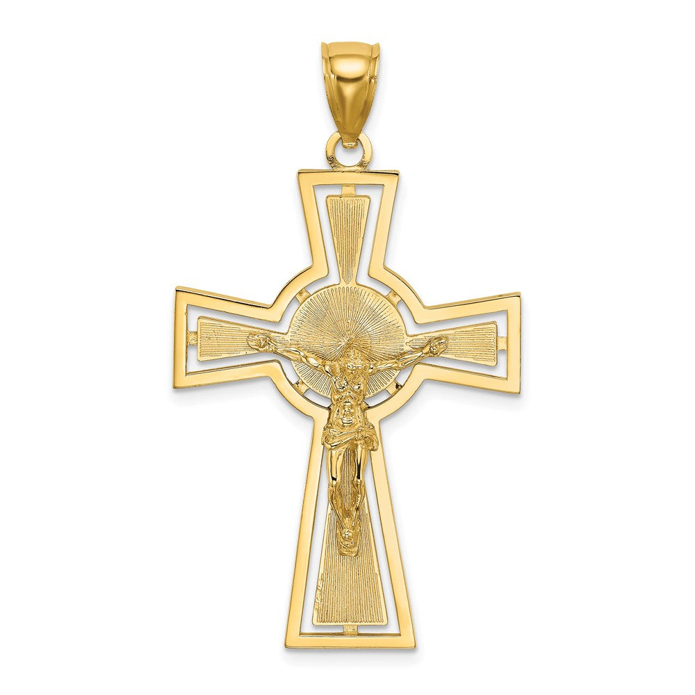 14K Cut-Out Crucifix W/ Center Circle Charm