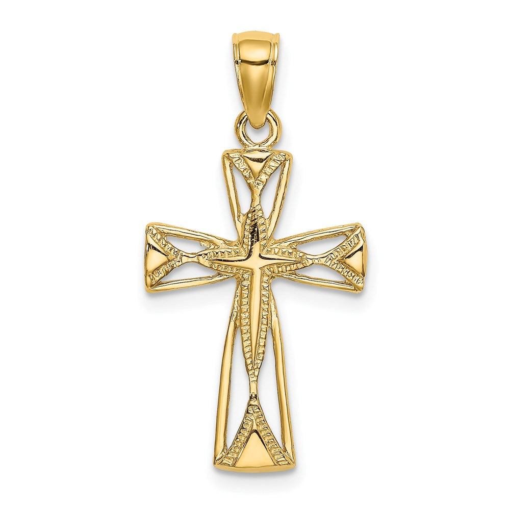 14K Polished Cut-Out Design Cross Charm