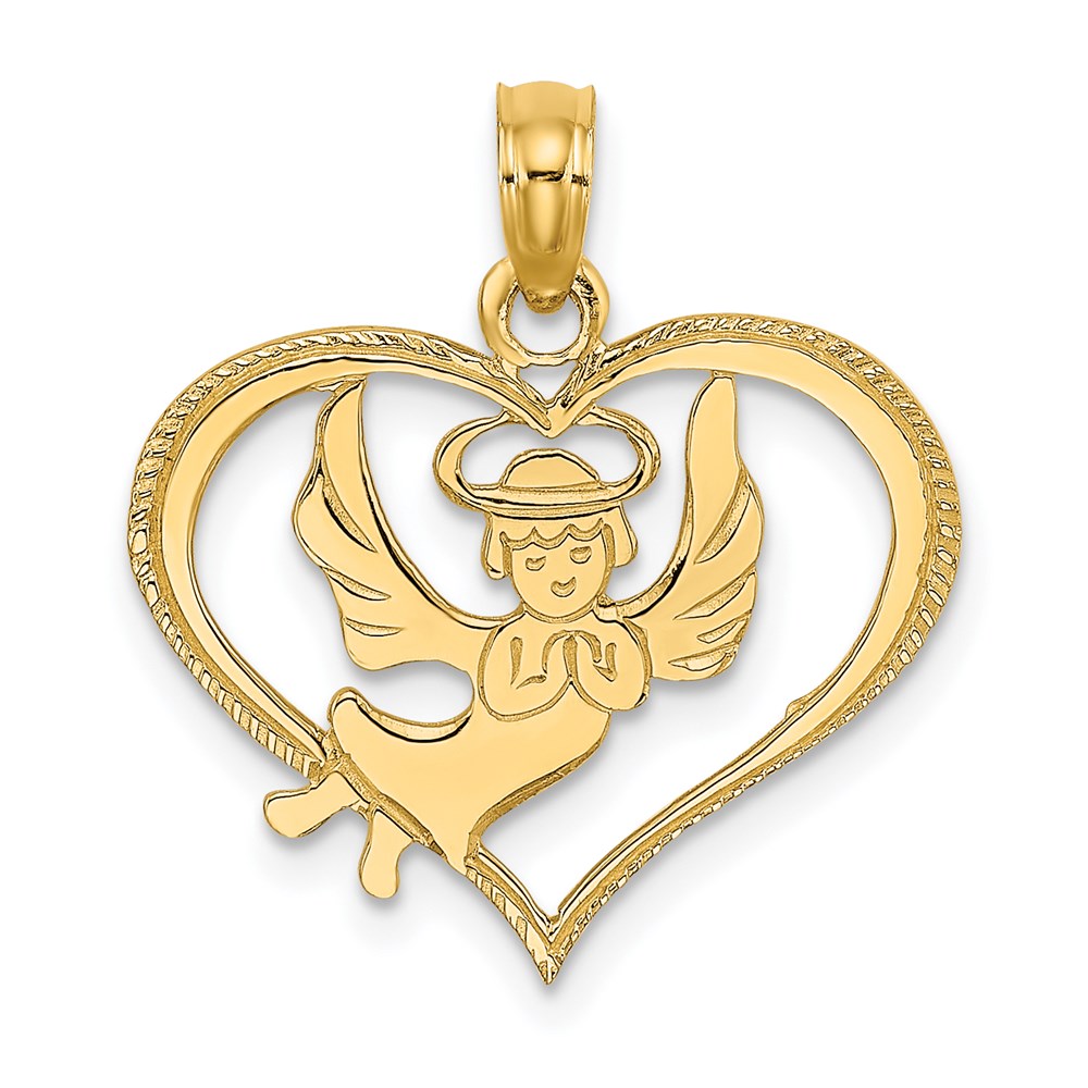 14K Polished Angel In Heart Charm