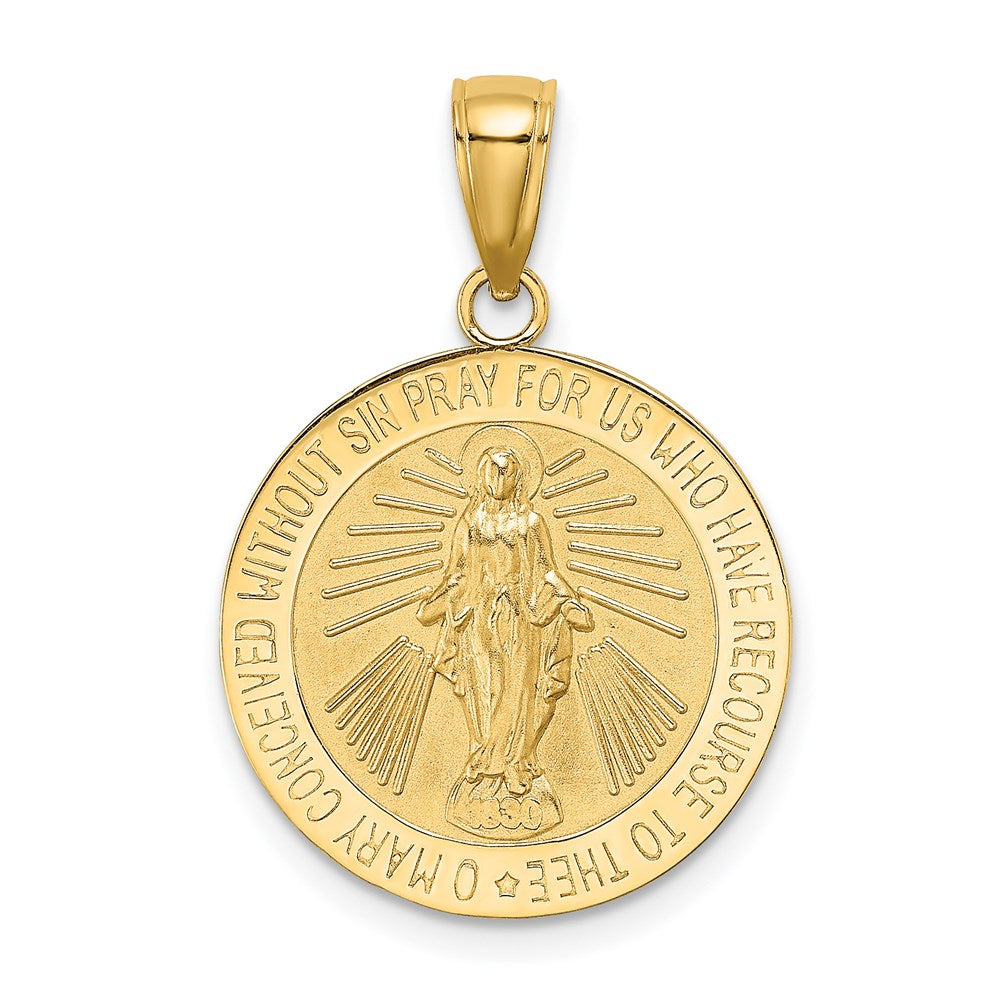 14K Polished and Satin Miraculous Medal Charm