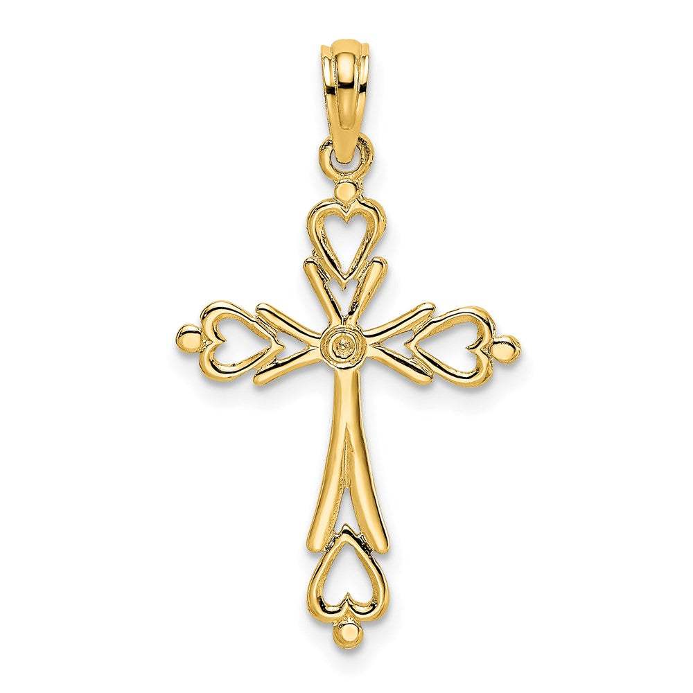 14K Cross Cut-Out w/ Heart Ends Charm