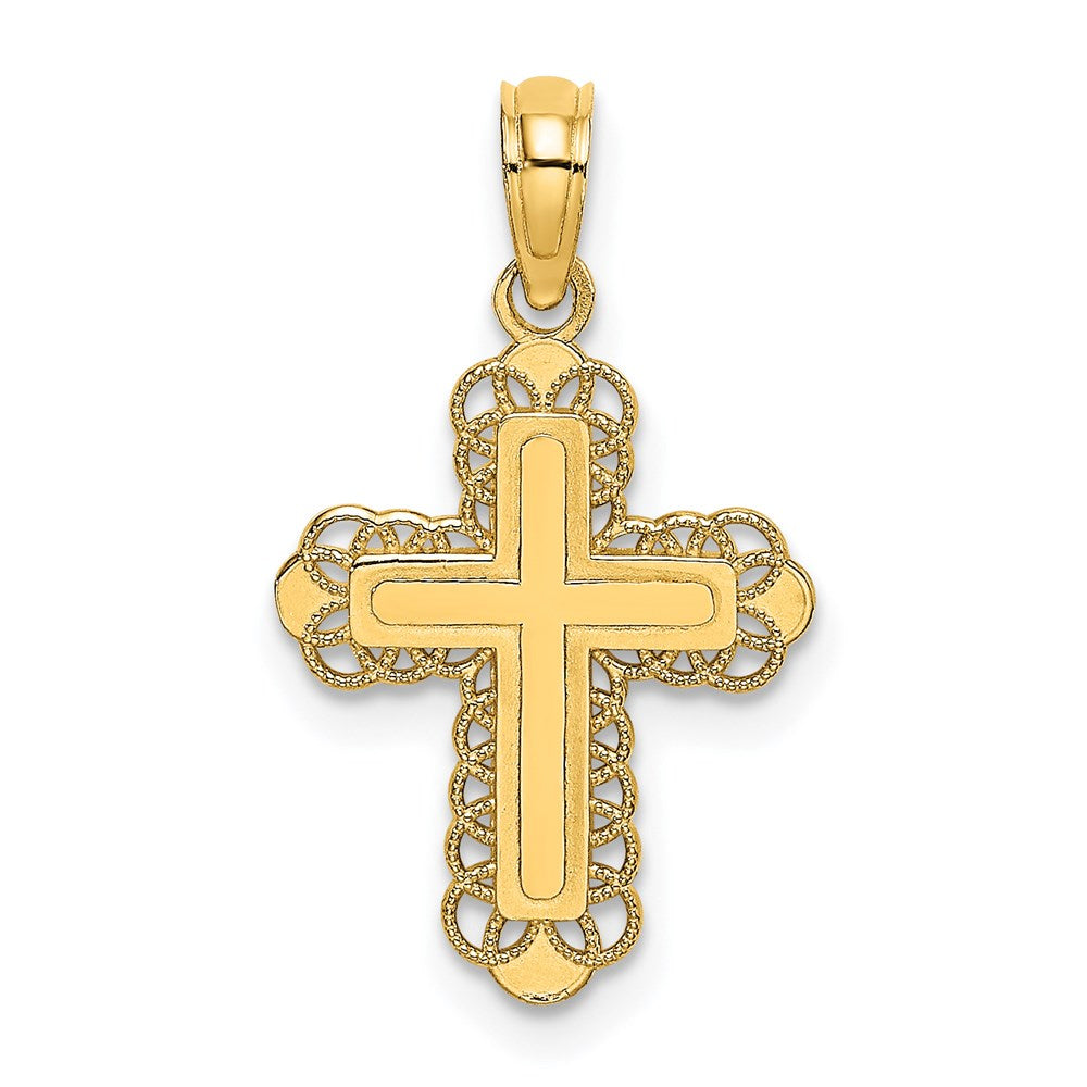 14K Cross w/Solid Center and Lace Trim Charm