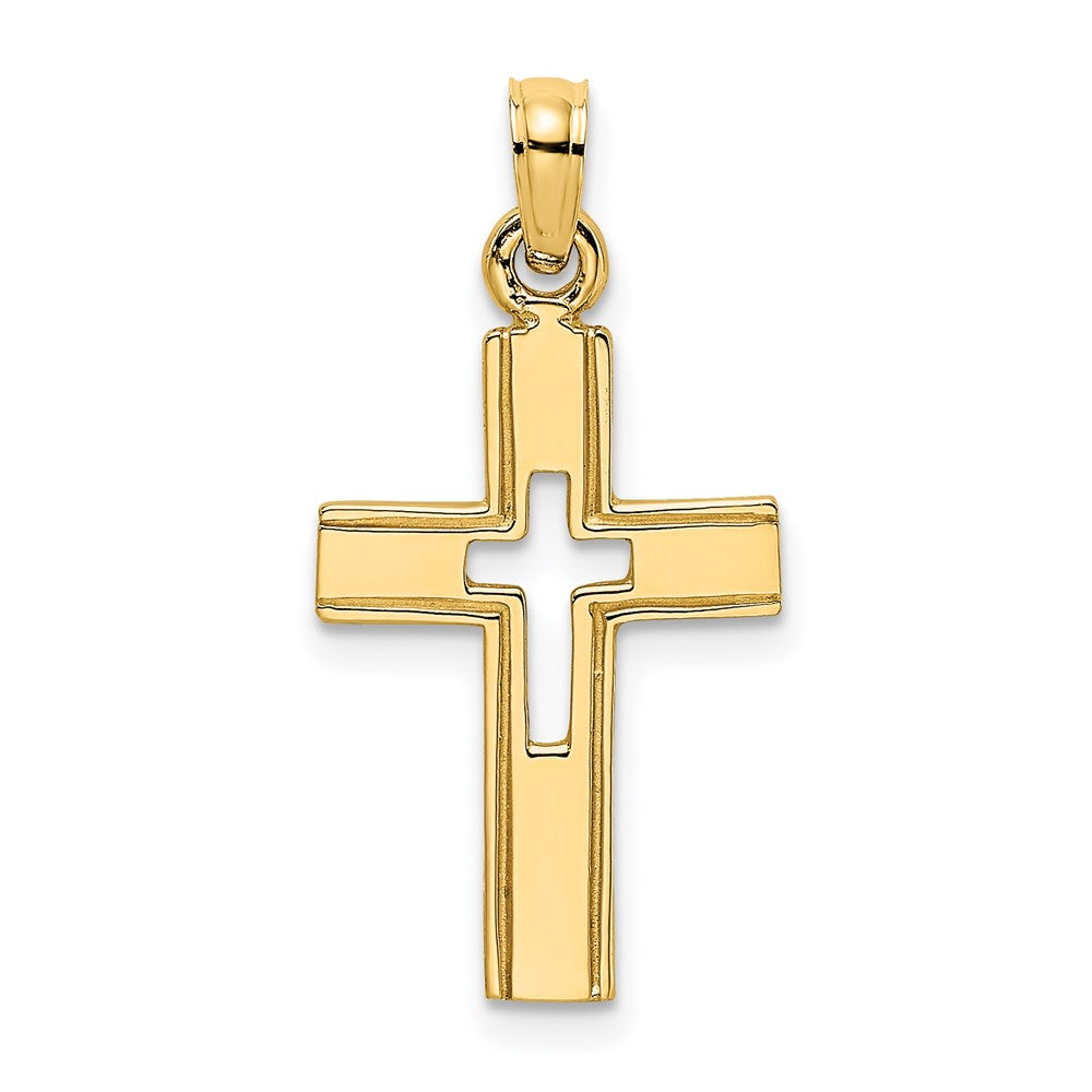 14K Polished and Cut-Out Cross Charm