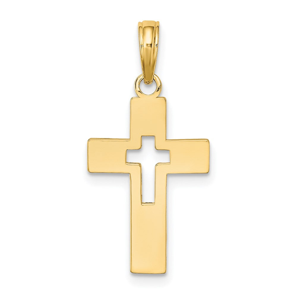 14K Polished Cut-Out Cross Charm